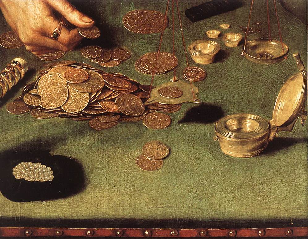 The Moneylender and his Wife (detail) sg